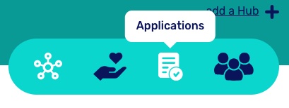 The third menu item on the Hub menu is selected, called Applications